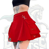 Goth Red Pleated Mini Skirt with Chain – High-Waist Punk Tennis Skirt for Women